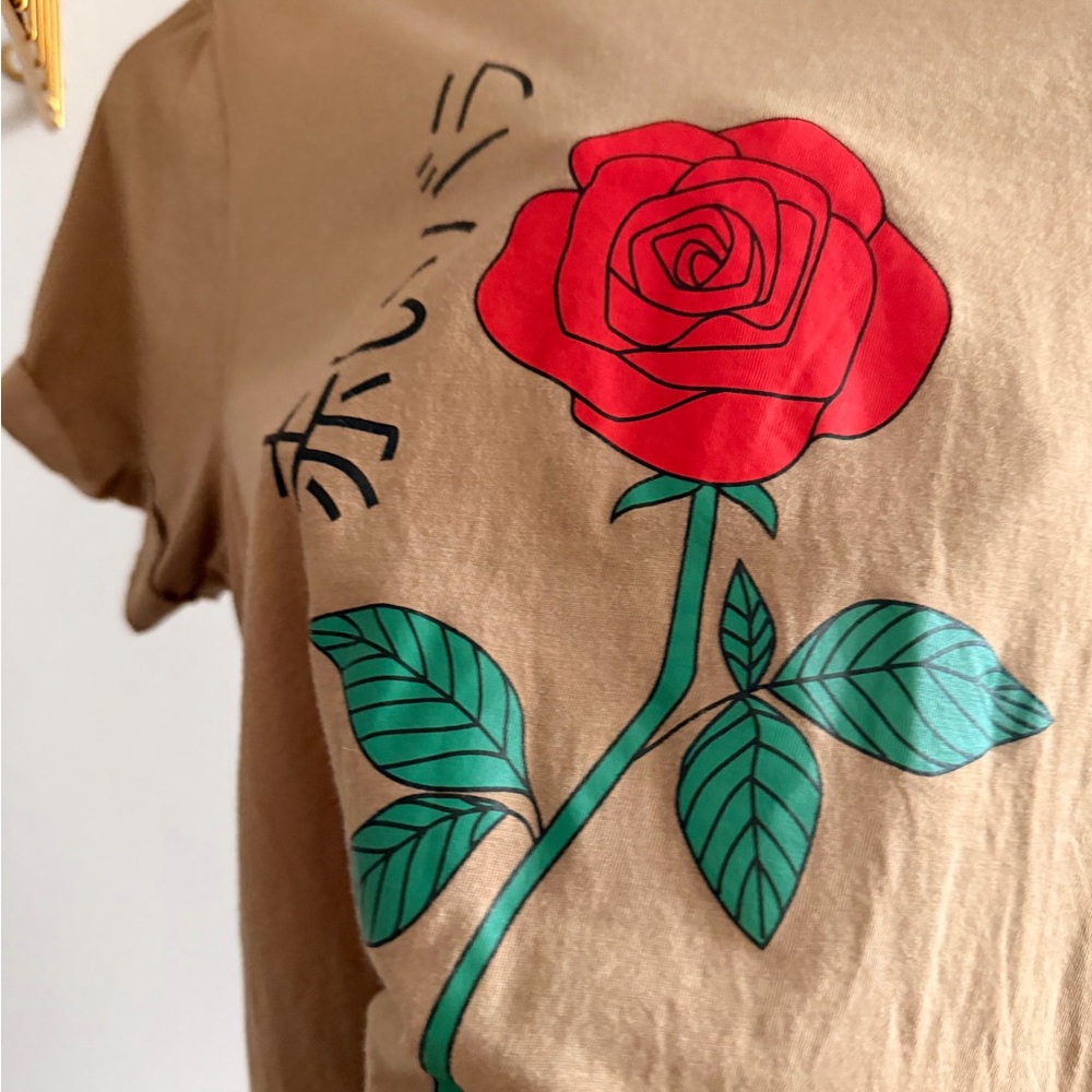 Empyre Tan “Red Rose” Cropped Graphic Tee